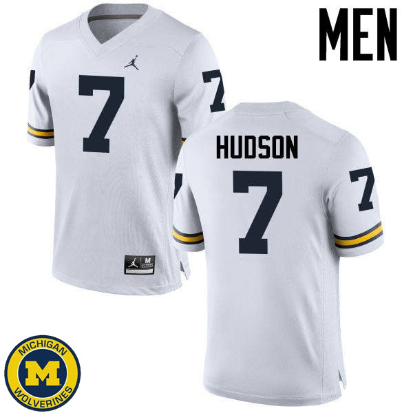 Men's Michigan Wolverines #7 Khaleke Hudson White Embroidery Jersey